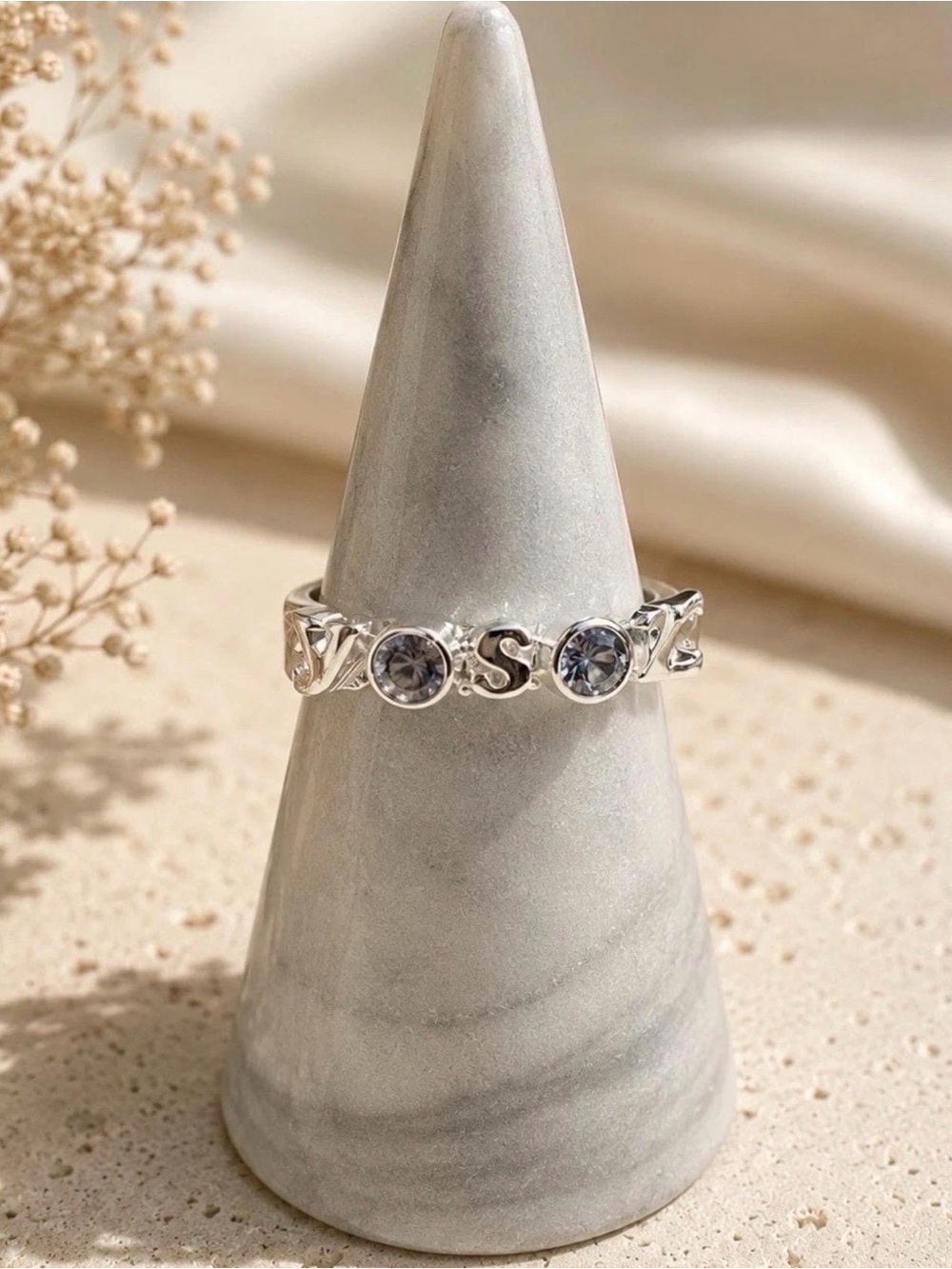 Vintage Yves Saint Laurent YSL Smokey Blue CZ Ring SZ 6 New with Tags